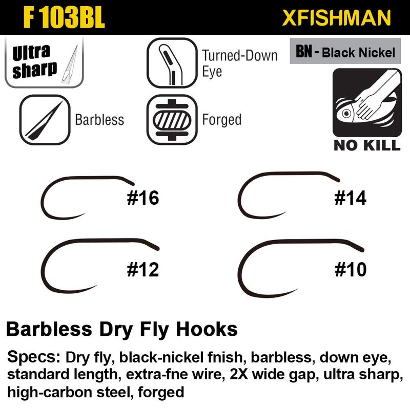 XFISHMAN Barbless-Fly-Hooks-for-Fly-Tying BL Czech Nymph/Scud Flies Hook Dry Wet Curved Competition Fishing Trout Hooks 10# ~16# Assortment Pack of 240 Hooks with Box - Image 3